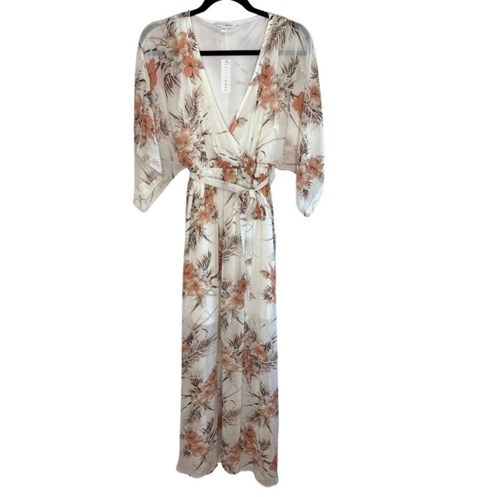 Baltic Born White Floral Kimono Sleeve Maxi Dress Terracotta Tropical Medium NWT - Picture 2 of 8